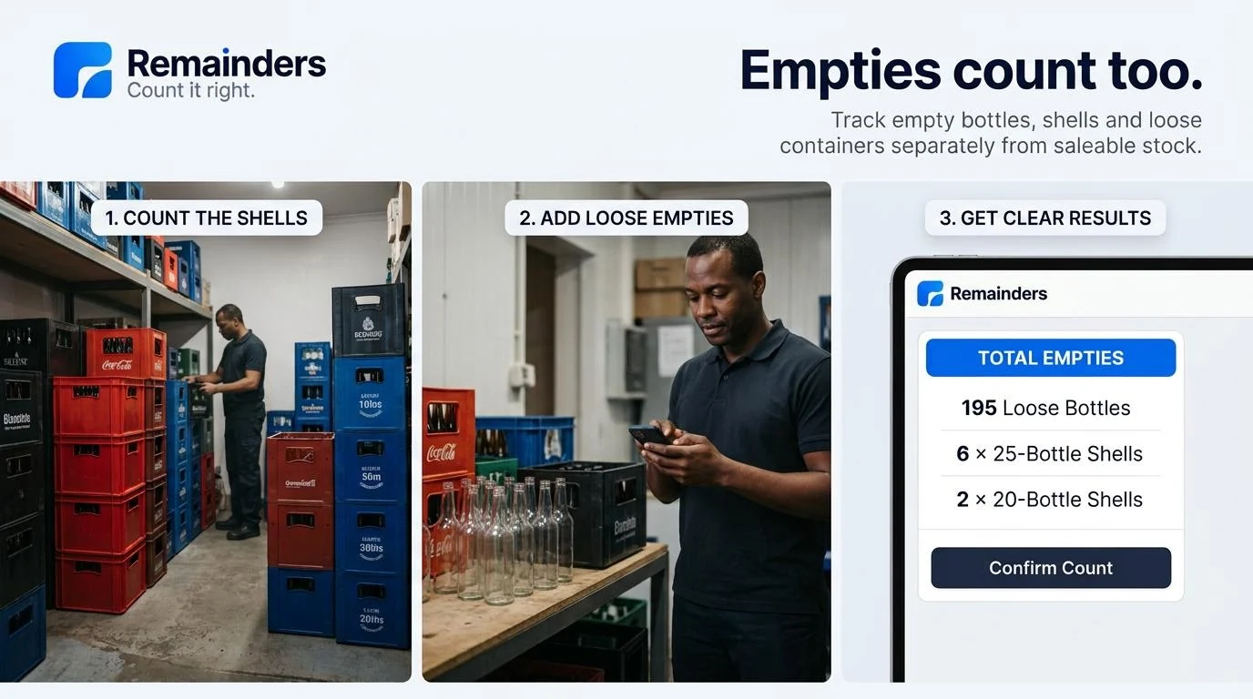 Count shells, add loose empties, review separate results