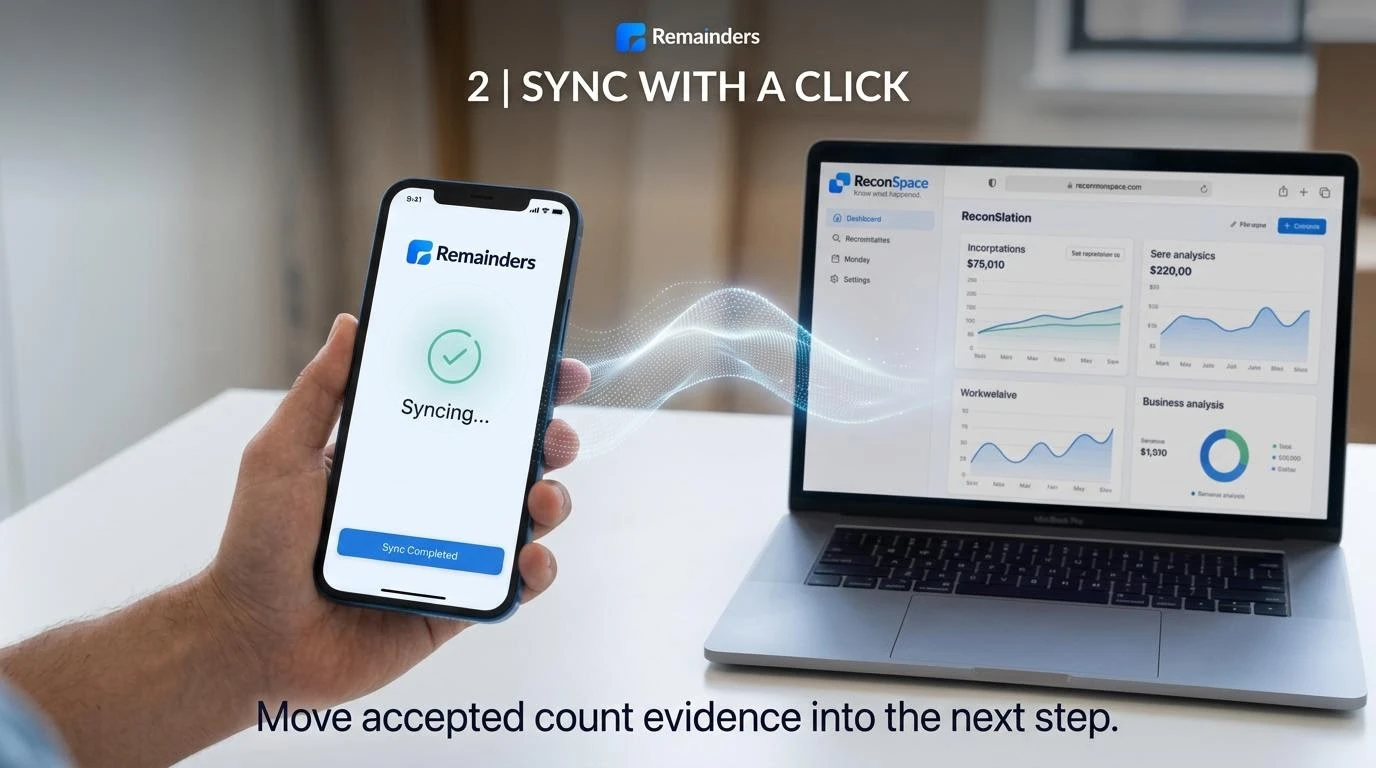 The sync step connecting Remainders count evidence to the business workflow